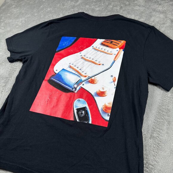 Fender x Lucky Brand Guitar Graphic Tee Black Red Stratocaster Shirt M - Picture 1 of 11
